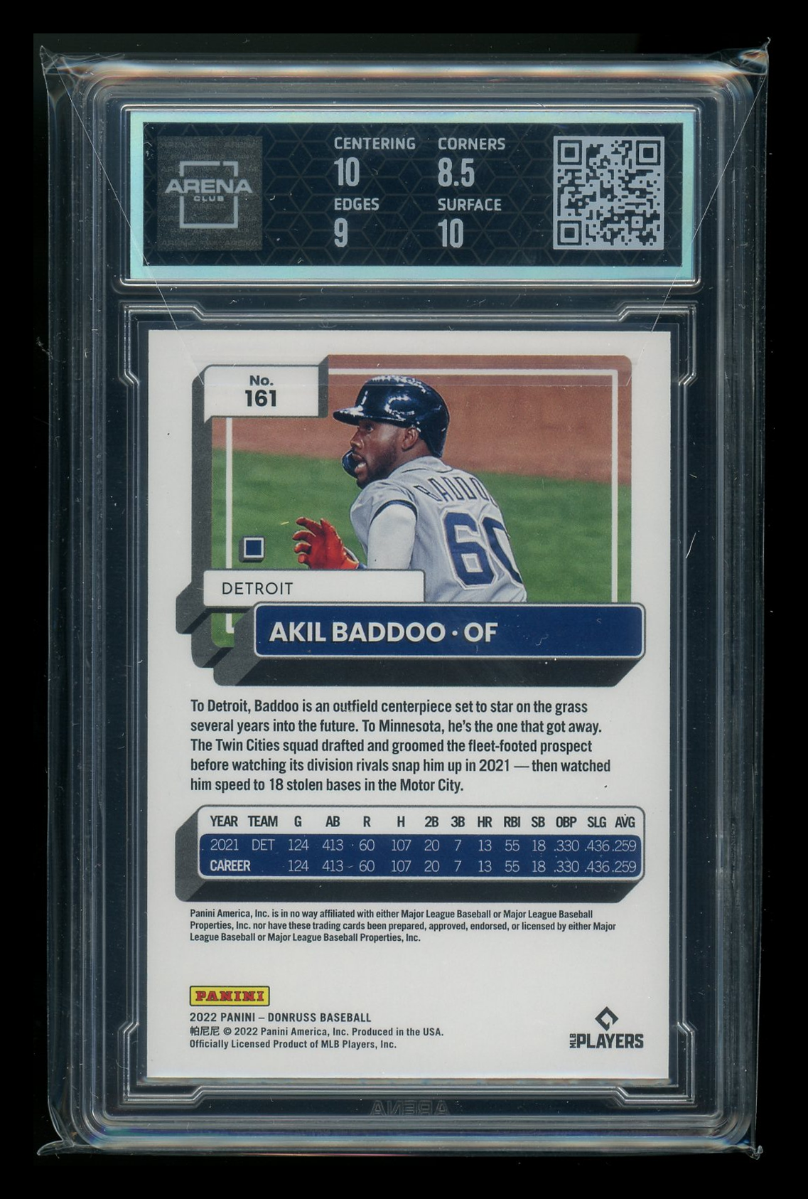 2022 Panini Donruss Red Akil Baddoo #161 0025/2022 Baseball Arena Club 9