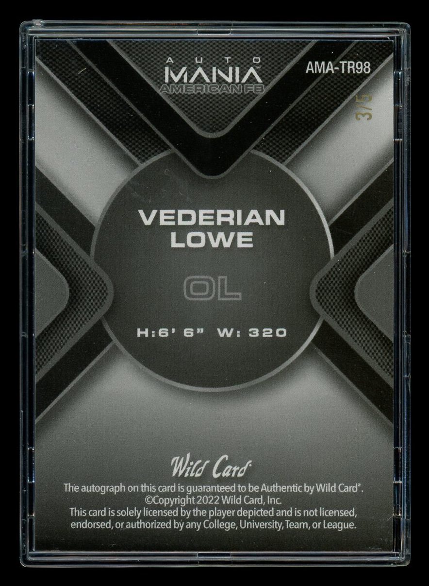 2022 Wild Card Mania Americana Vederian Lowe #AMA-TR98 Autograph 3/5 Football