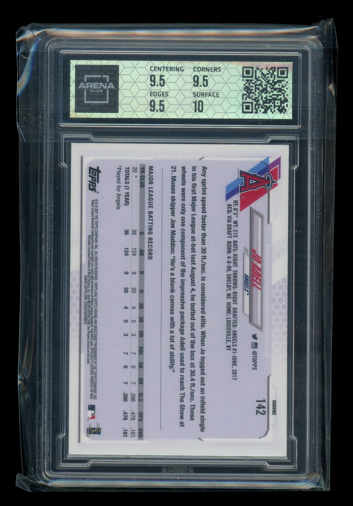 2017 Topps Chrome Jo Adell #142 RC Baseball Arena Club 10