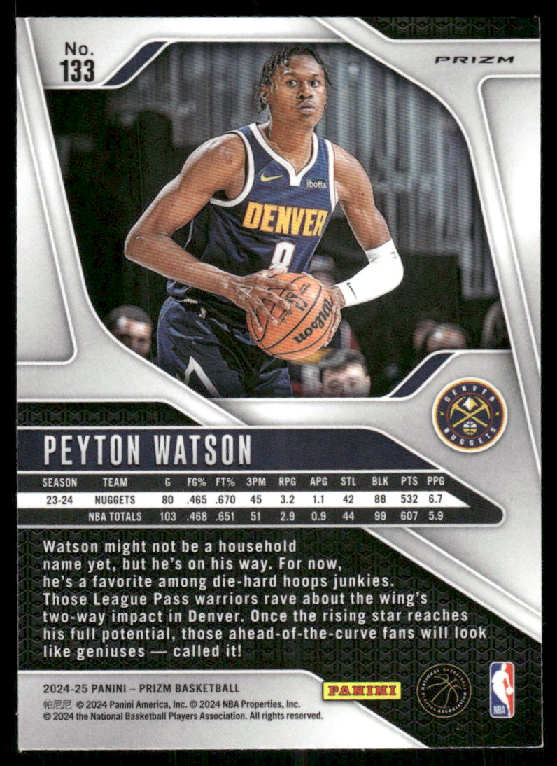 2024-25 Panini Prizm Basketball Peyton Watson #133 Red White Blue Basketball