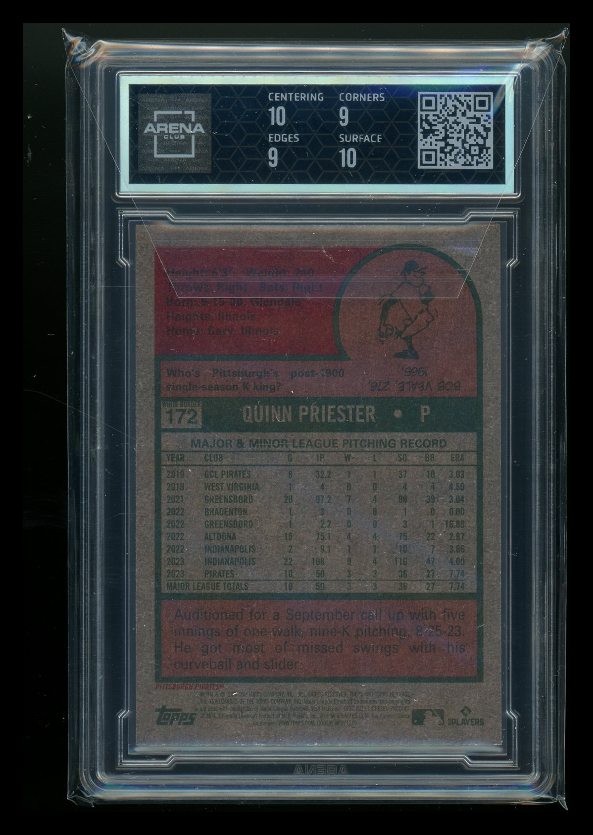 2023 Topps Heritage Quinn Priester #172 RC Baseball Arena Club 9.5