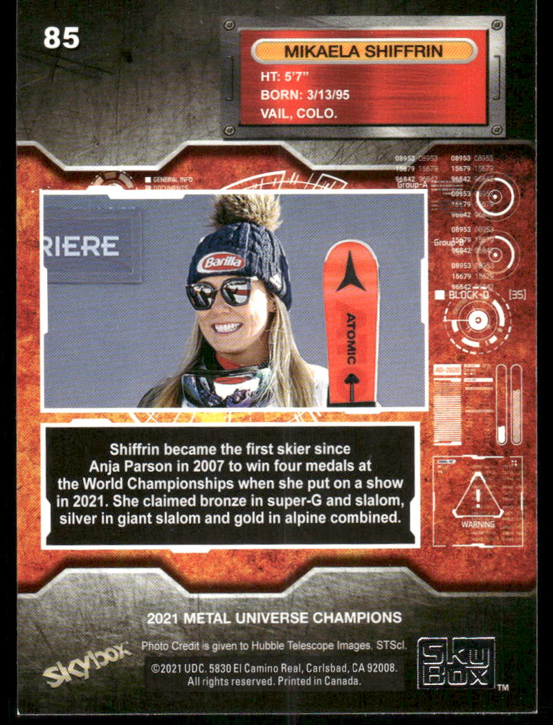 2021 Skybox Metal Universe Champions Mikaela Shiffrin #85 Alpine Skiing