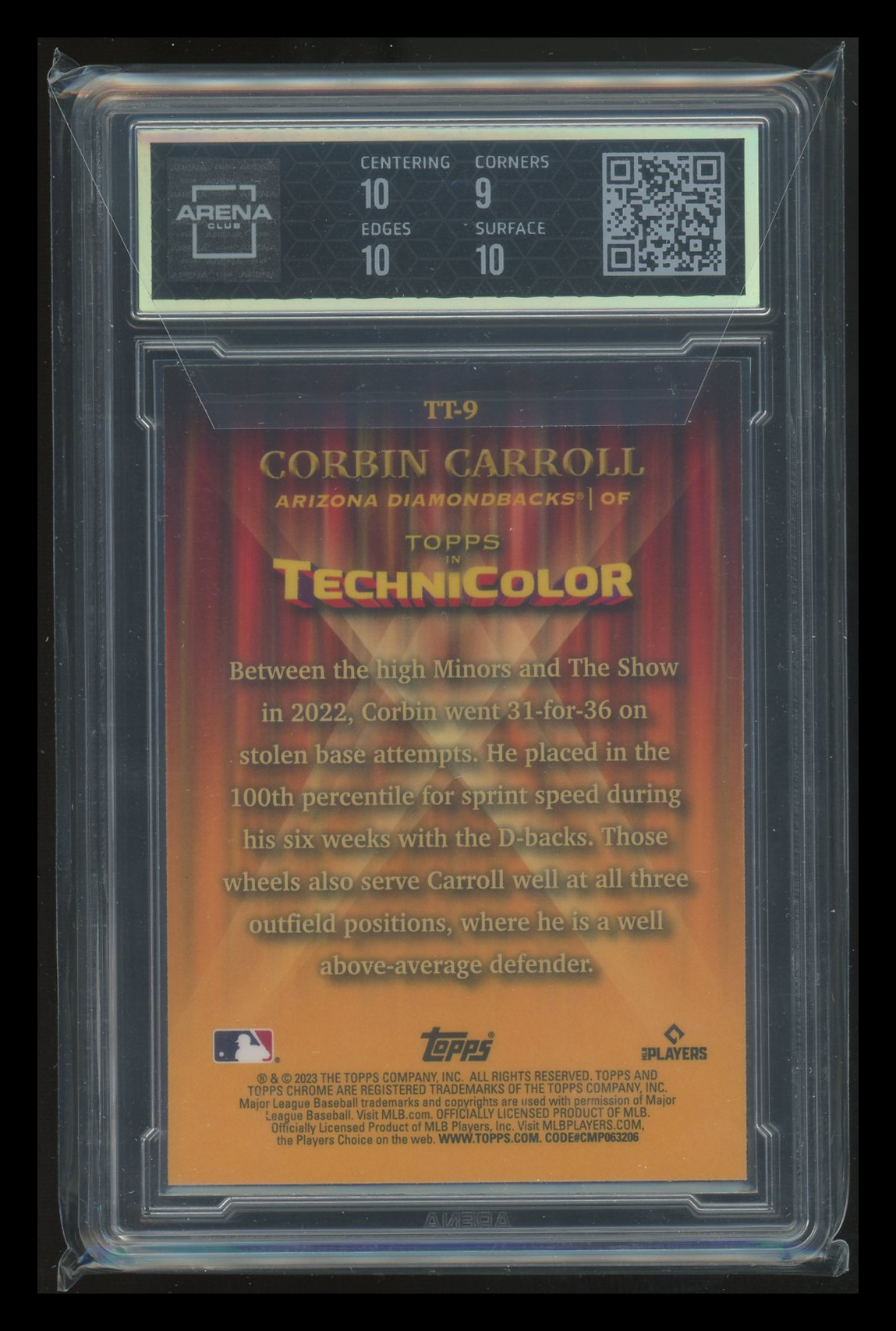 2023 Topps Chrome Technicolor Corbin Carroll #TT-9 RC Baseball Arena Club 9.5