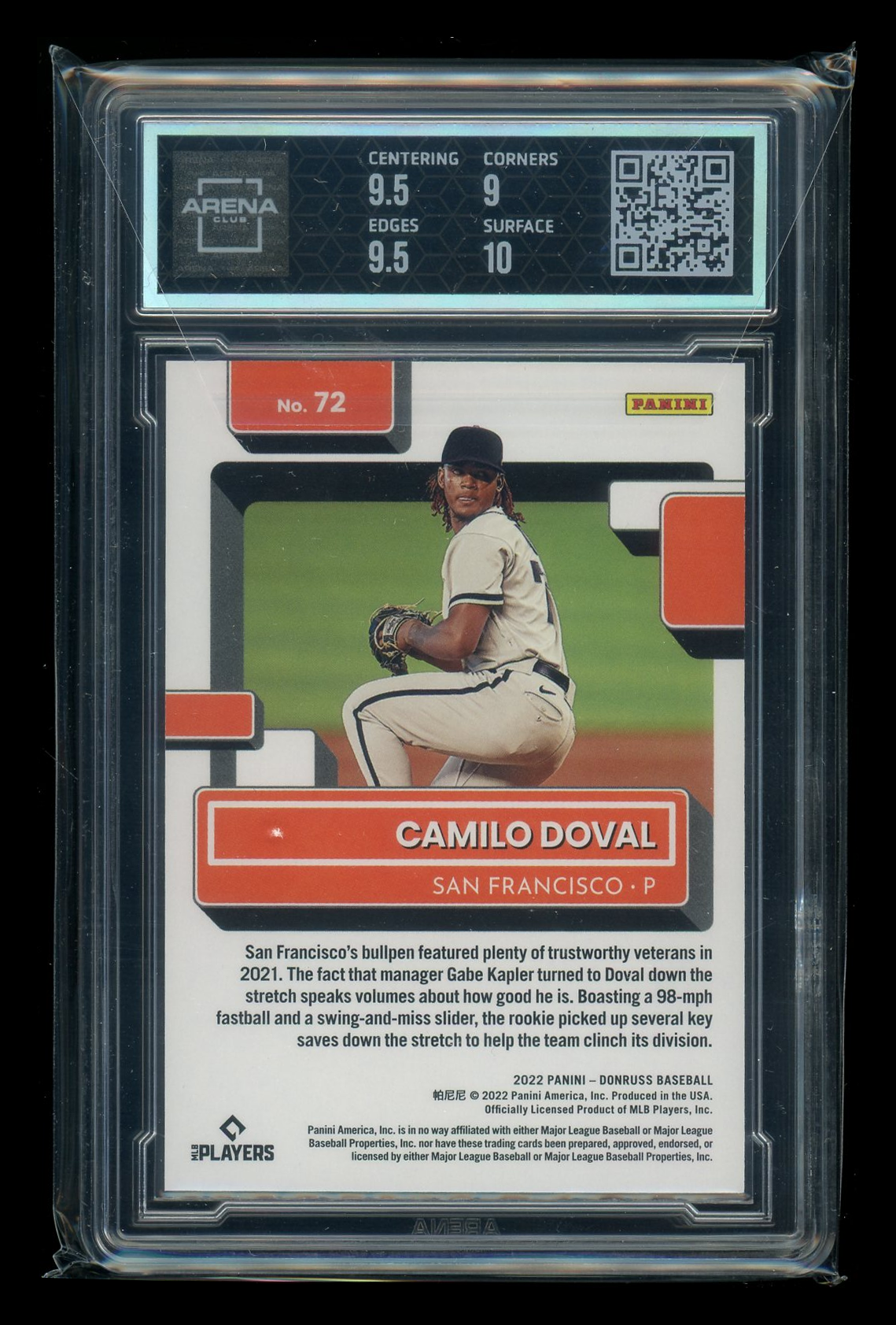 2022 Panini Donruss Rated Rookie Red Camilo Doval #72 1846/2022 AC 9.5
