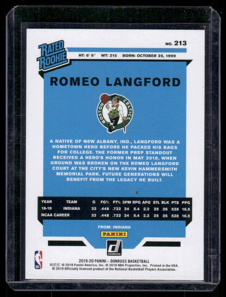 2019-20 Donruss Rated Rookie Romeo Langford #213 Basketball