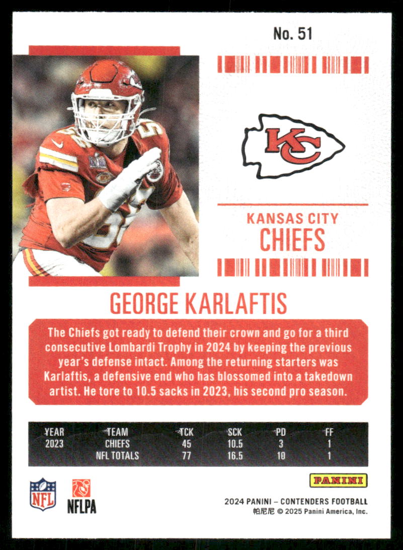 2024 Panini Contenders Football George Karlaftis #51 Football