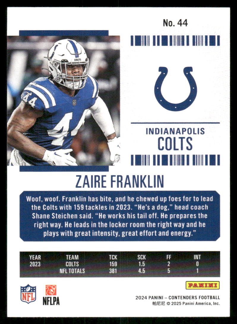 2024 Panini Contenders Football Zaire Franklin #44 Football