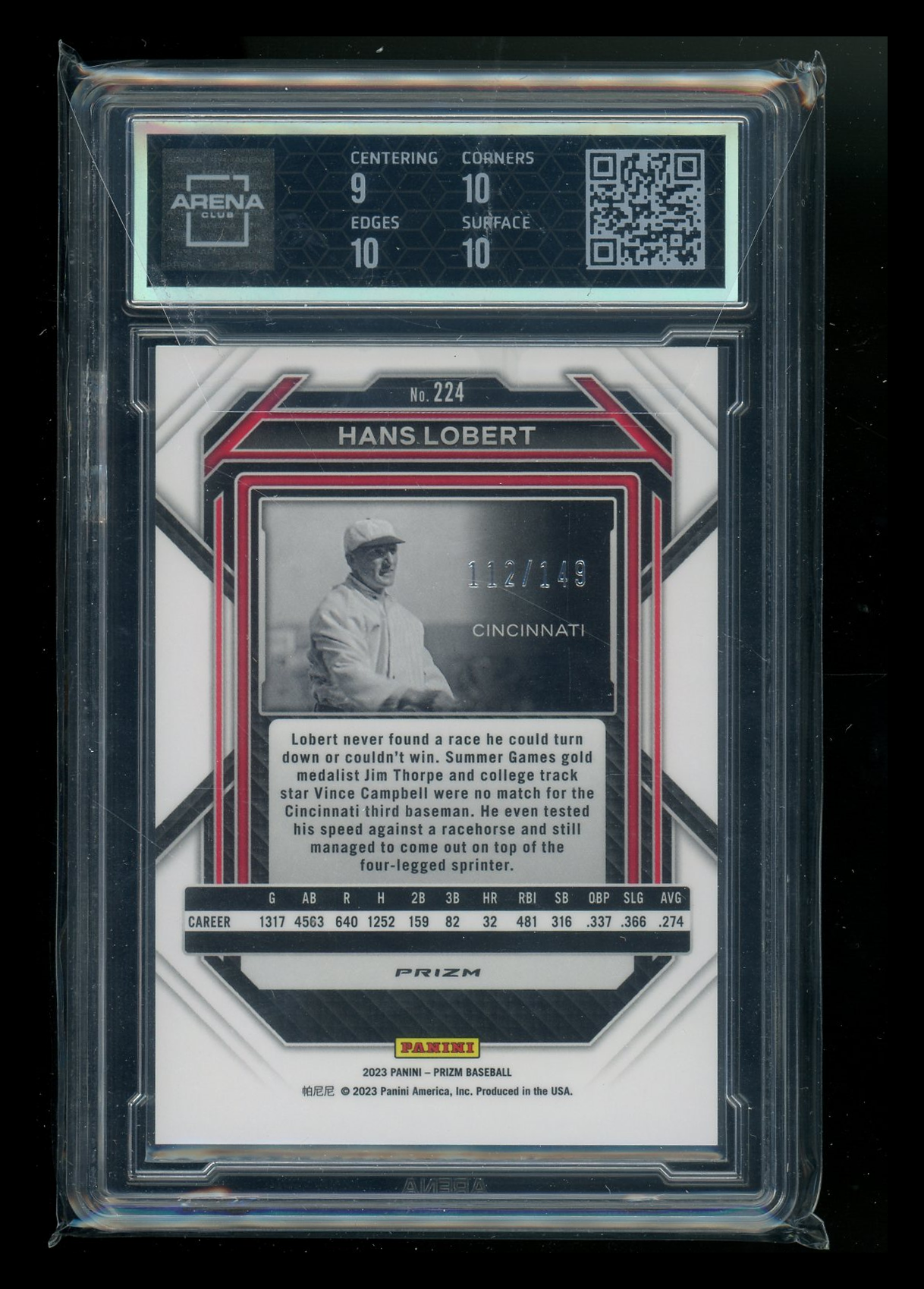 2023 Panini Prizm Blue Prizm Hans Lobert #224 112/149 Baseball Arena Club 9.5