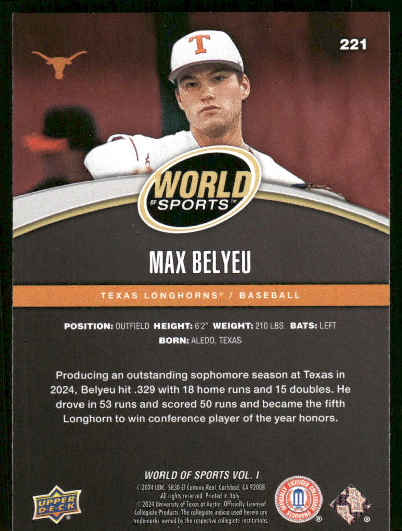 2025 Upper Deck World Sports Max Belyeu #221 Baseball