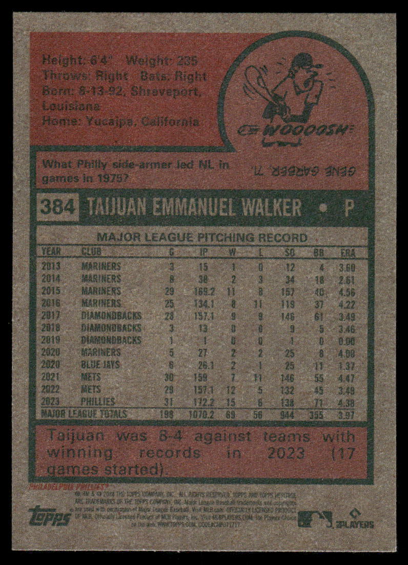 2024 Topps Heritage Taijuan Walker #384 Baseball