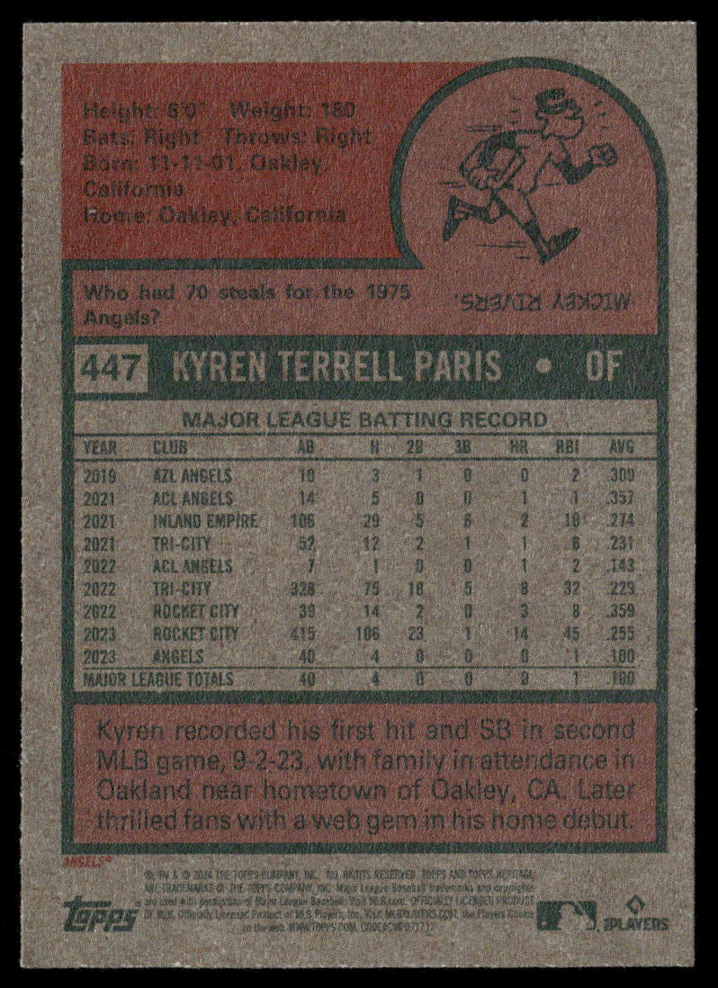 2024 Topps Heritage Kyren Paris #447 RC Baseball