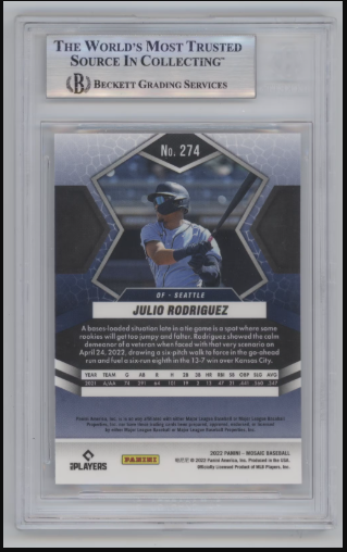 2022 Panini Mosaic Julio Rodriguez #274 Baseball BGS 9
