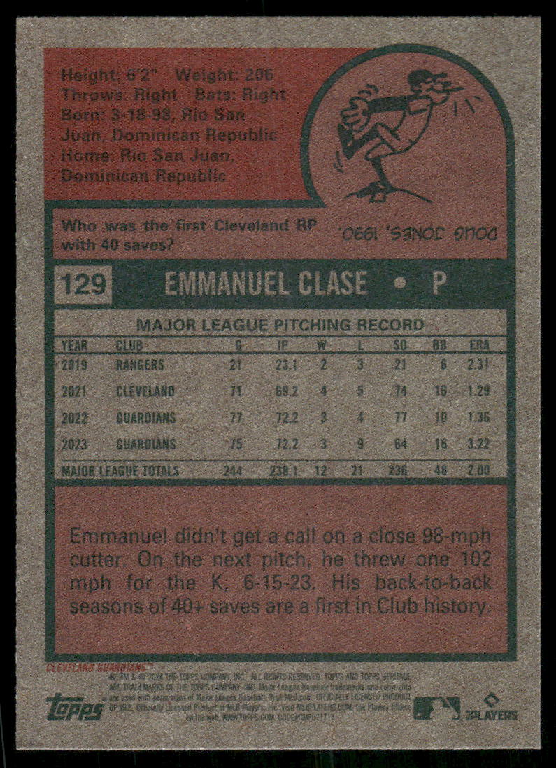 2024 Topps Heritage Emmanuel Clase #129 Baseball