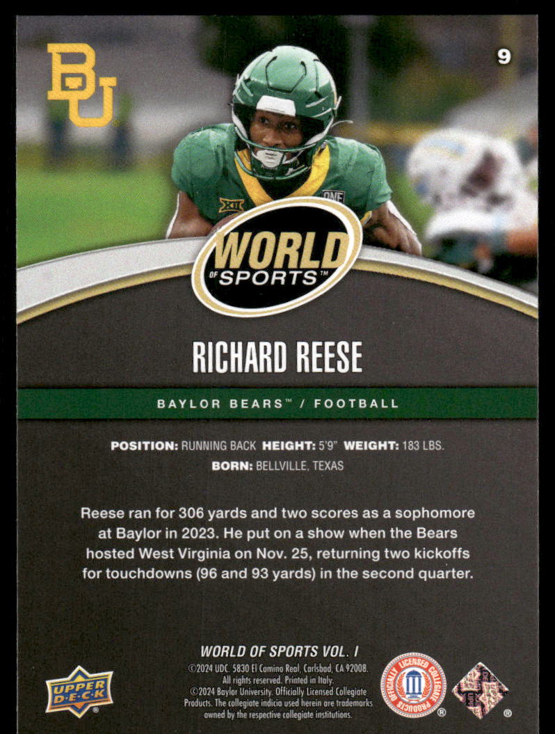 2025 Upper Deck World Sports Richard Reese #9 Football