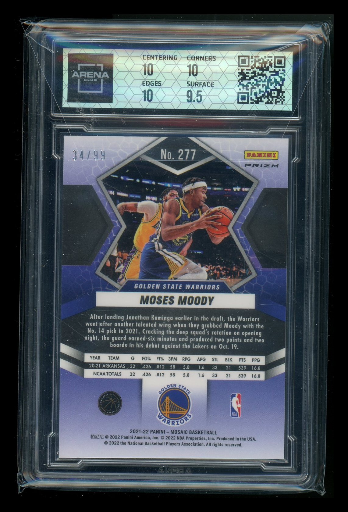 2021-22 Panini Mosaic Blue Mosaic Moses Moody #277 34/99 RC Arena Club 10