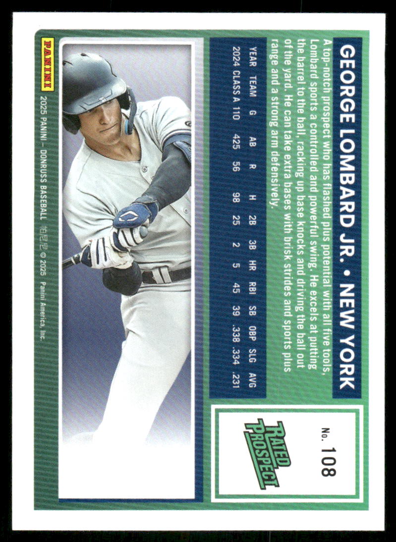 2025 Donruss Rated Prospect George Lombard Jr. #108 Baseball