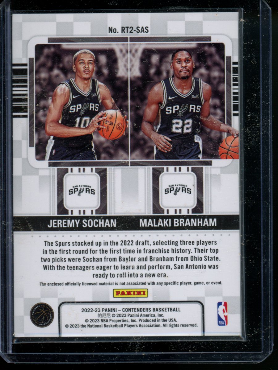 2022-23 Contenders Rookie Dual Ticket Sochan Branham #RT2-SAS Jersey Patch