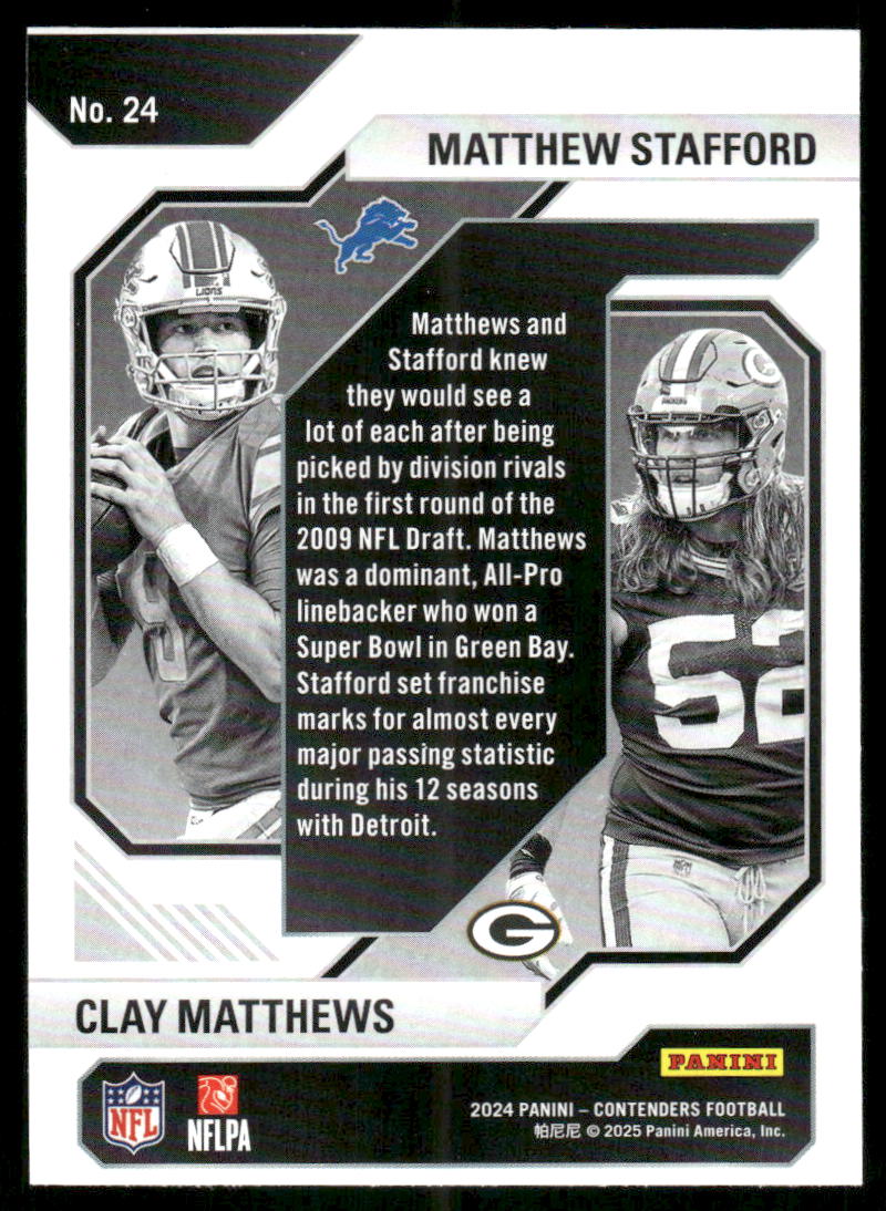 2025 Panini Contenders Clay Matthews Matthew Stafford #24 Gold Football