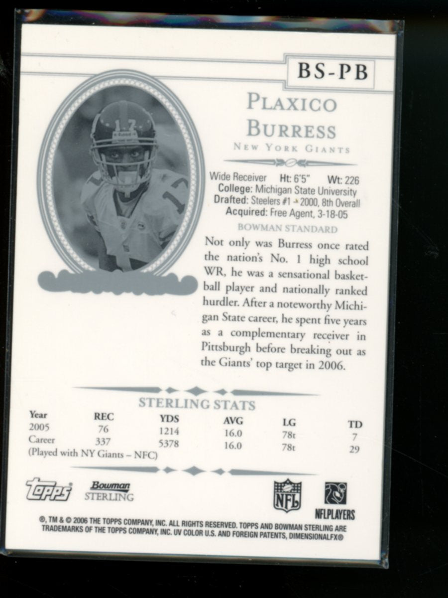 2006 Topps Bowman Sterling Plaxico Burress #BS-PB Authentic Game-Worn Jersey