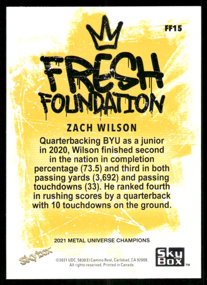 2021 SkyBox Metal Universe Champions Fresh Foundation Zach Wilson #FF15 Football
