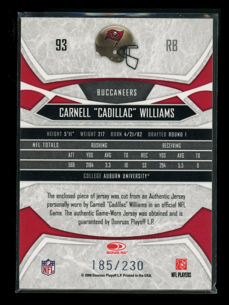 2008 Donruss Gridiron Gear Carnell 'Cadillac' Williams #93 185/230 Game-Worn