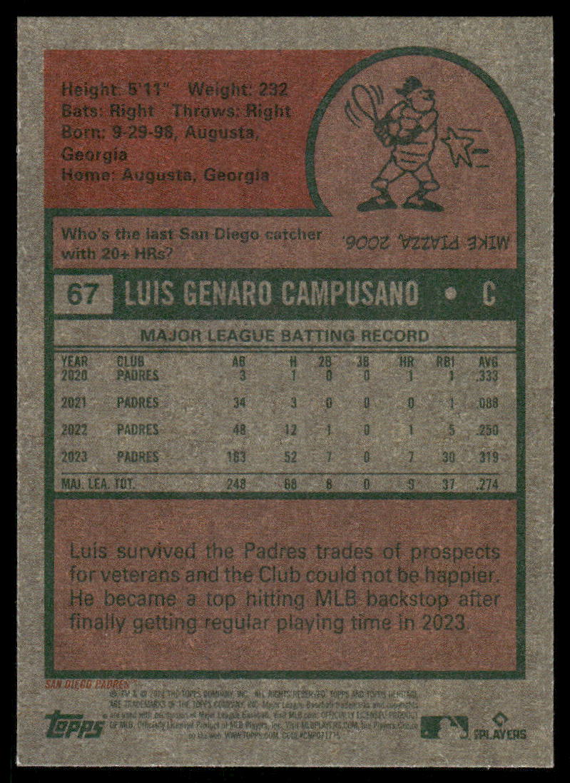 2024 Topps Heritage Luis Campusano #67 Baseball