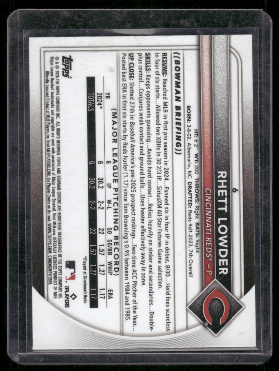 2025 Bowman Chrome Rhett Lowder #6 RC Baseball