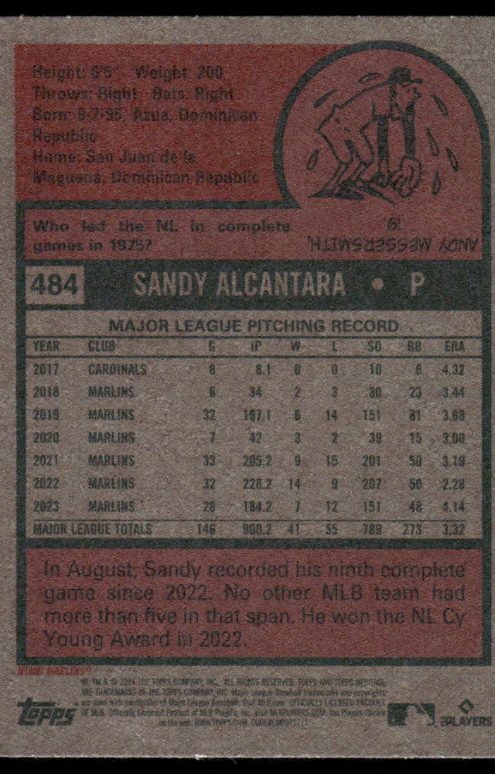 2024 Topps Heritage Sandy Alcantara #484 Baseball