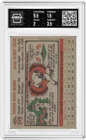 1956 Topps Steve Gromek #310 Grey Back Baseball Arena Club 2