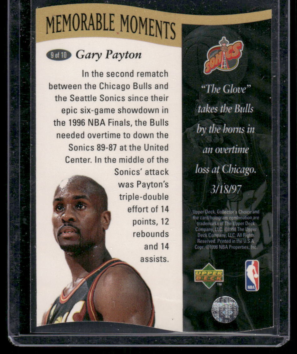 1997 Upper Deck Memorable Moments Gary Payton #9 9 of 10 Basketball