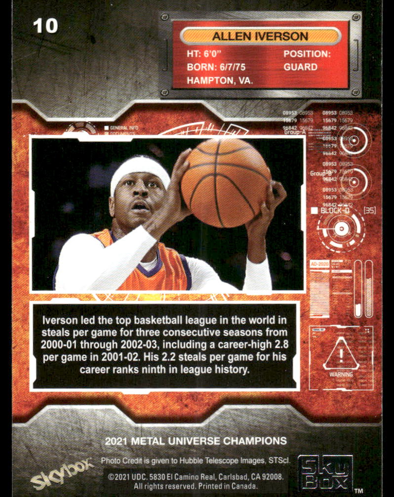 2021 SkyBox Metal Universe Champions Allen Iverson #10 Basketball