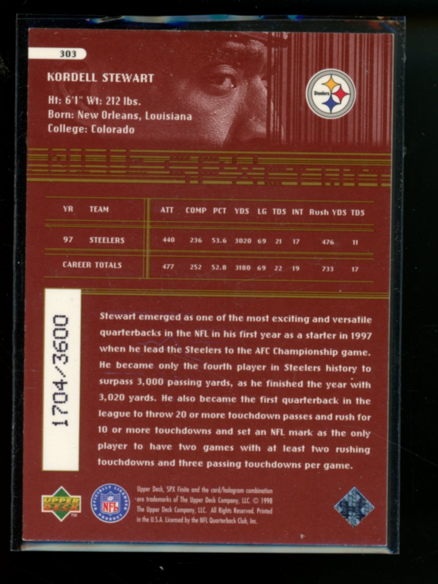 1998 Upper Deck SPx Finite Radiance Kordell Stewart #303 1704/3600 Football