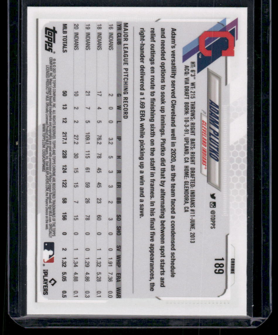 2021 Topps Chrome Adam Plutko #189 Blue Refractor Baseball