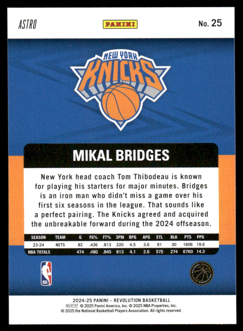 2024-25 Panini Revolution Astro Mikal Bridges #25 Basketball