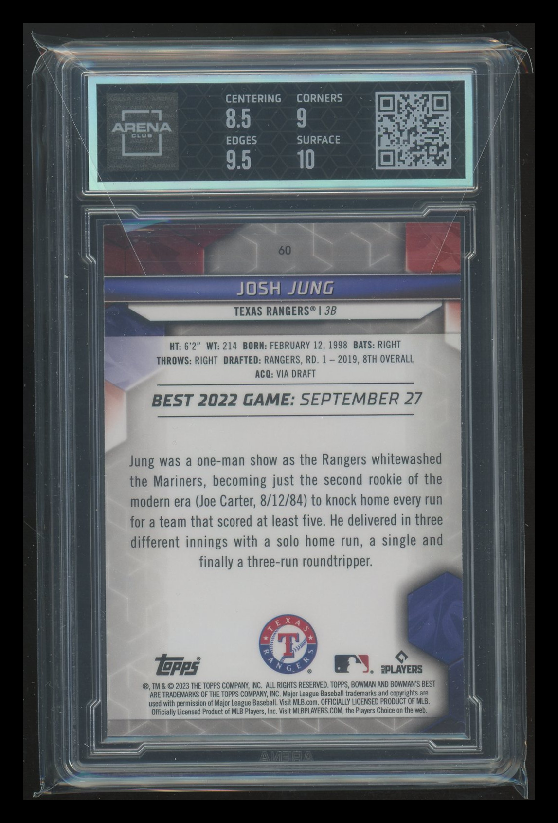 2023 Bowman’s Best Josh Jung #60 RC Baseball Arena Club 9