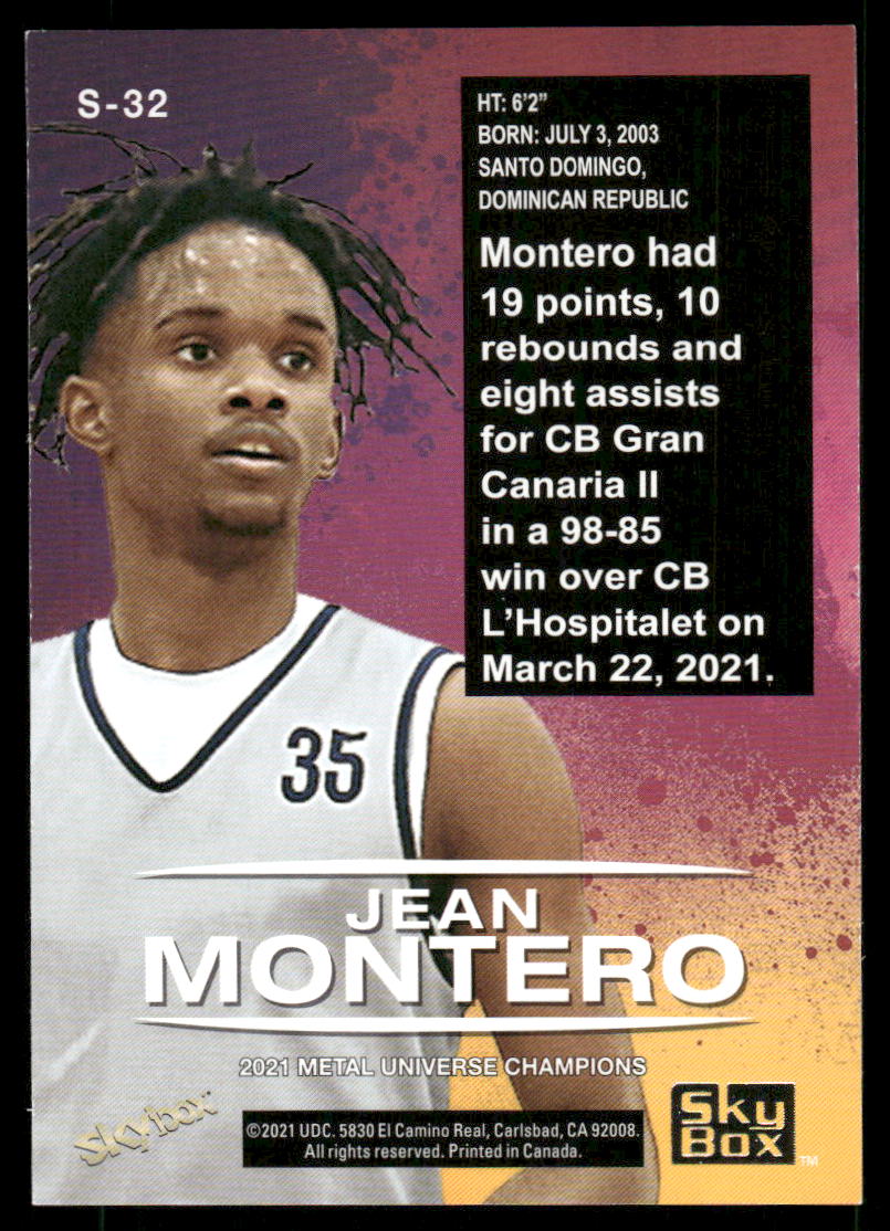 2021 Skybox Metal Universe Champions Jean Montero #S-32 Basketball