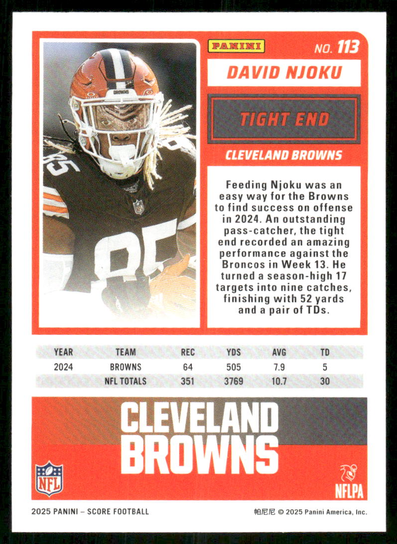 2025 Score A Treat David Njoku #113 Football