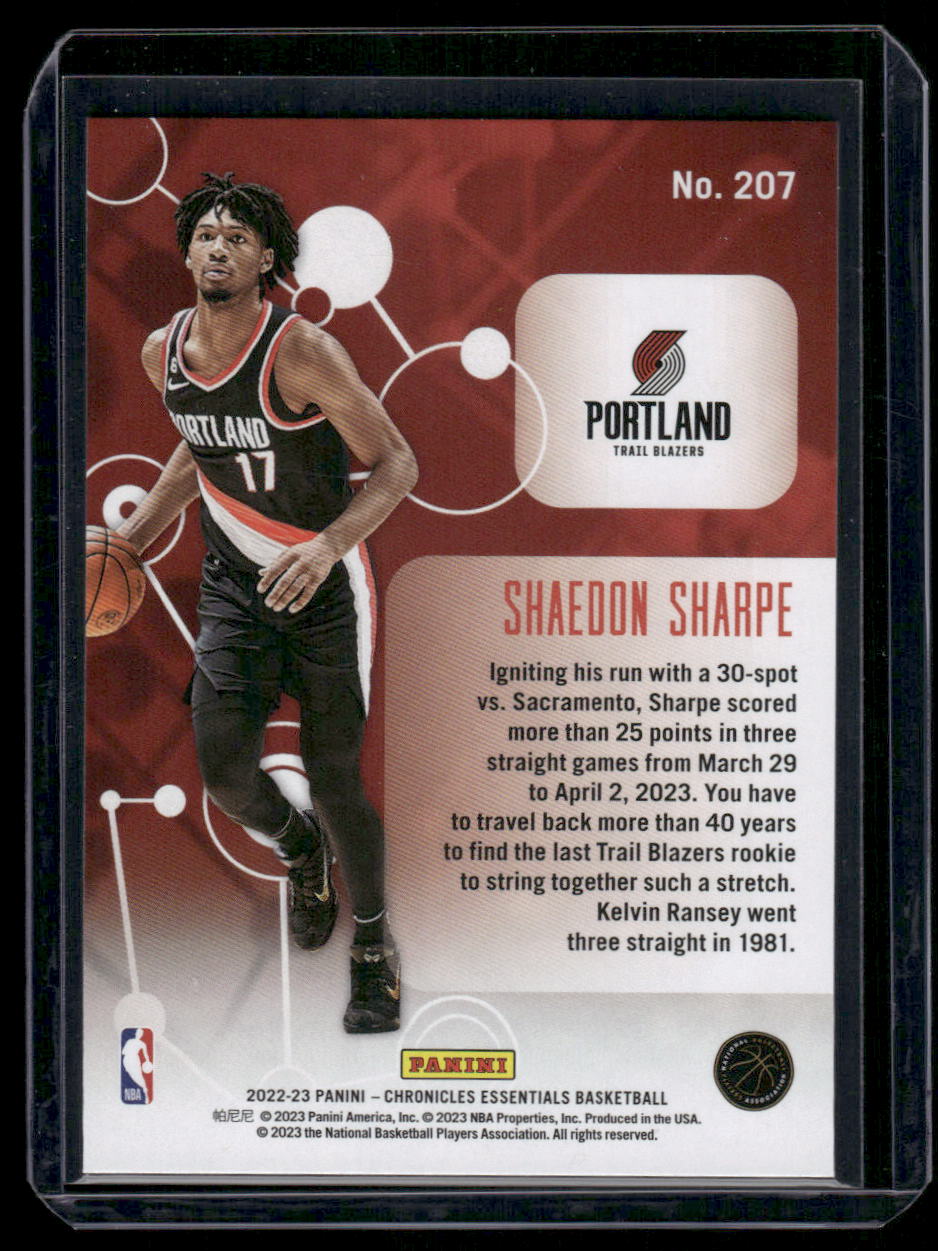 2022-23 Panini Essentials Shaedon Sharpe #207 RC Basketball