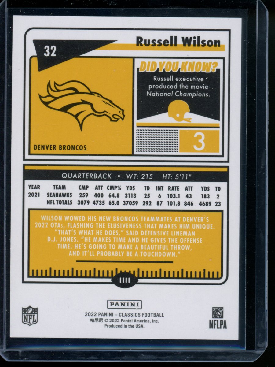 2022 Panini Classics Timeless Tributes Russell Wilson #111 076/125 Blue Football