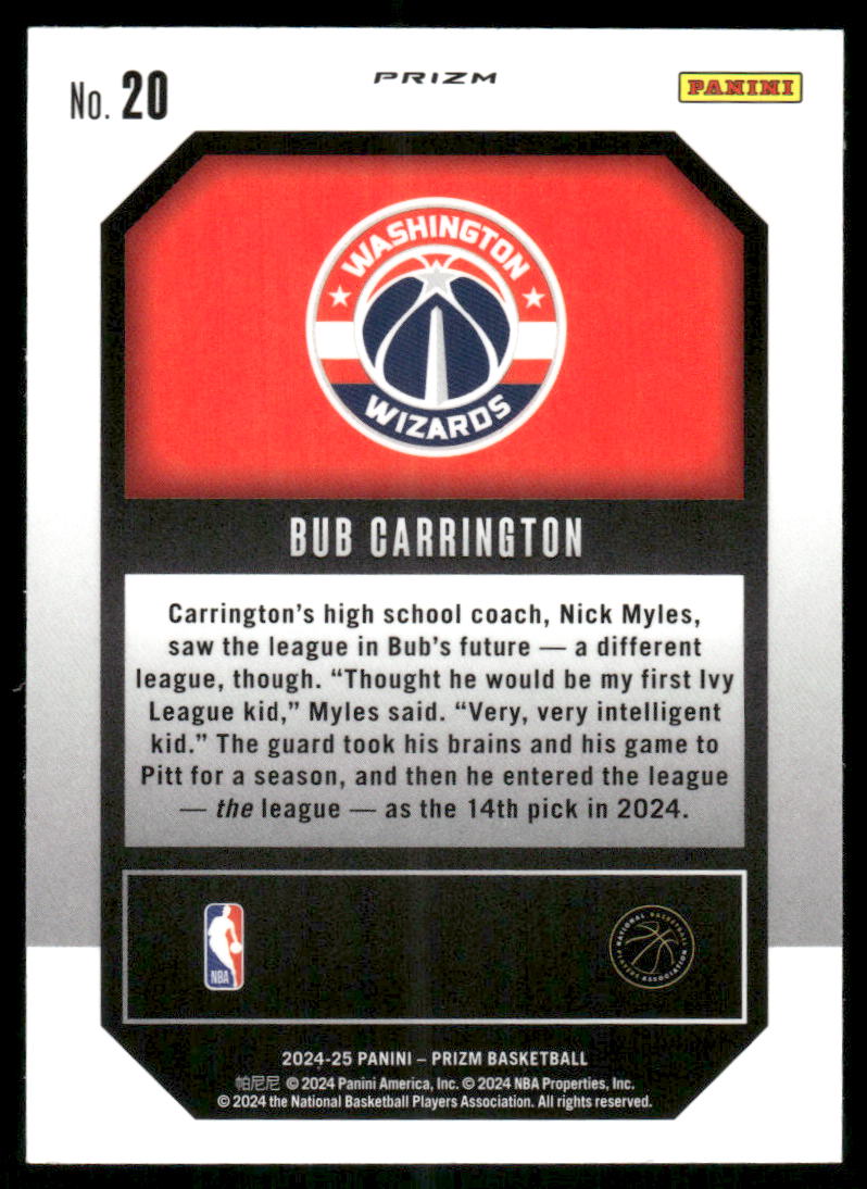 2024-25 Panini Prizm Emergent Bub Carrington #20 RC Basketball