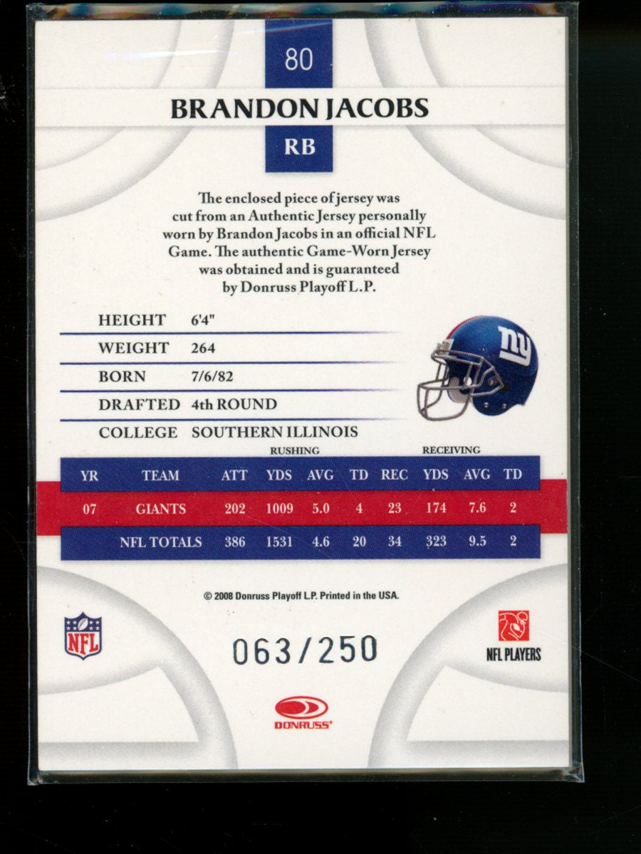 2008 Donruss Threads Brandon Jacobs #80 Game-Worn Jersey 063/250 Football