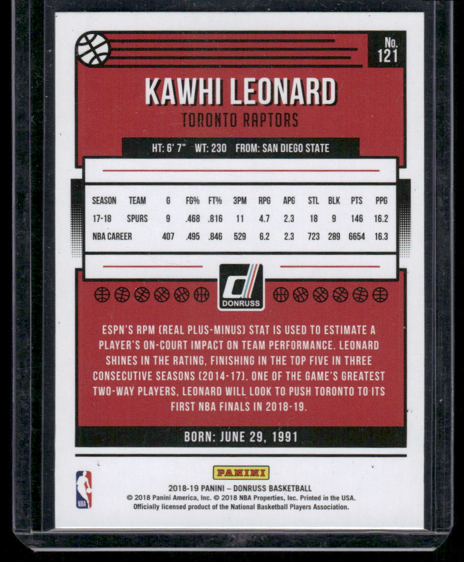 2018-19 Panini Donruss Kawhi Leonard #121 Orange Basketball