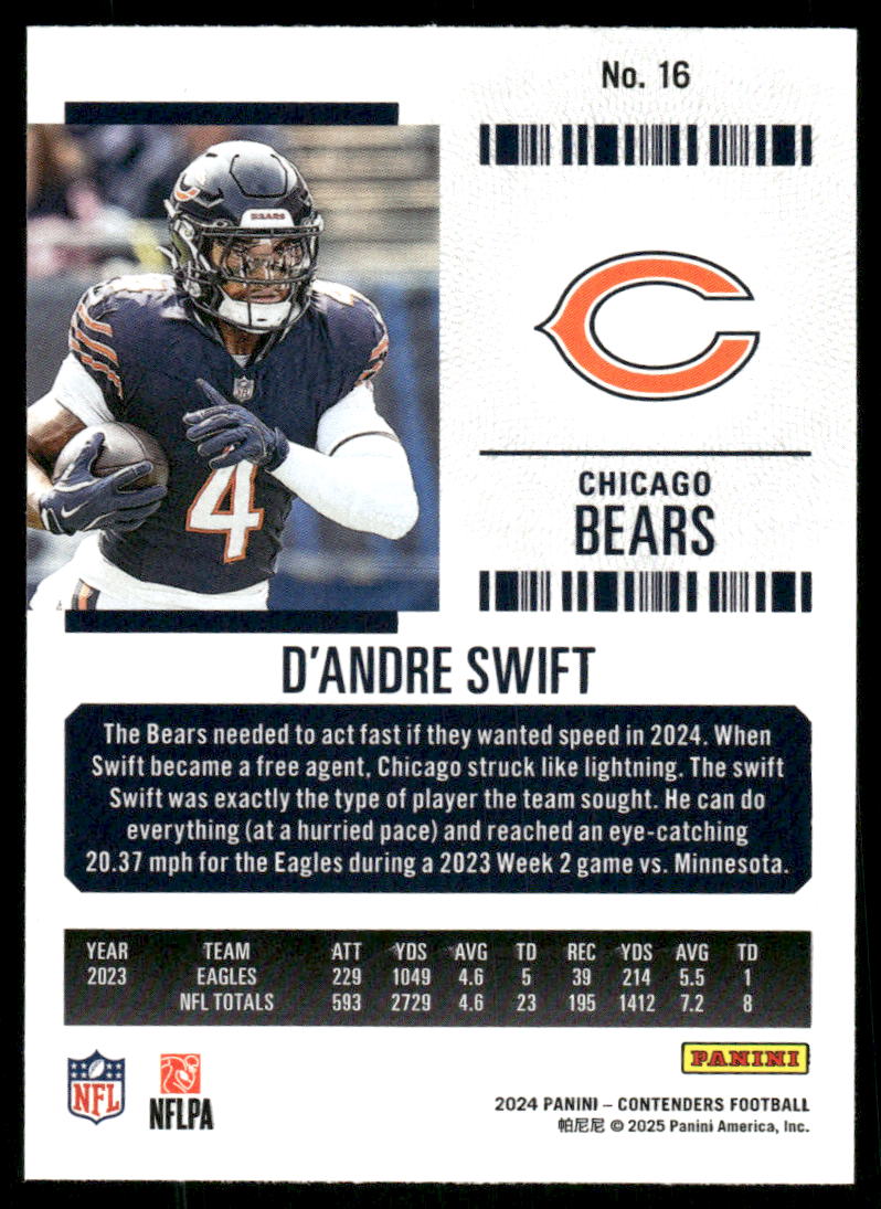 2025 Panini Contenders Football D'Andre Swift #16 Football