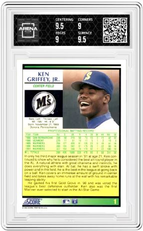1992 Score Ken Griffey Jr #1 Baseball Arena Club 9.5