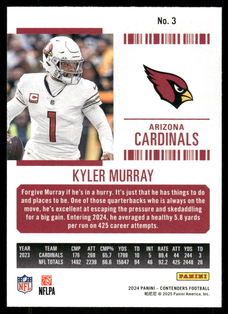 2025 Panini Contenders Football Kyler Murray #3 Football