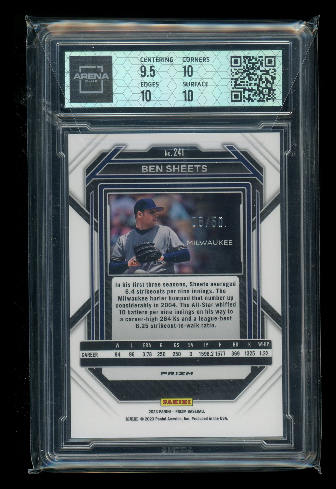 2023 Panini Prizm Ben Sheets #241 Orange Wave 08/50 Baseball Arena Club 10