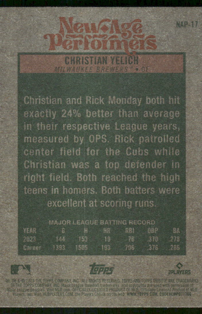 2024 Topps Heritage Christian Yelich #NAP-17 Baseball