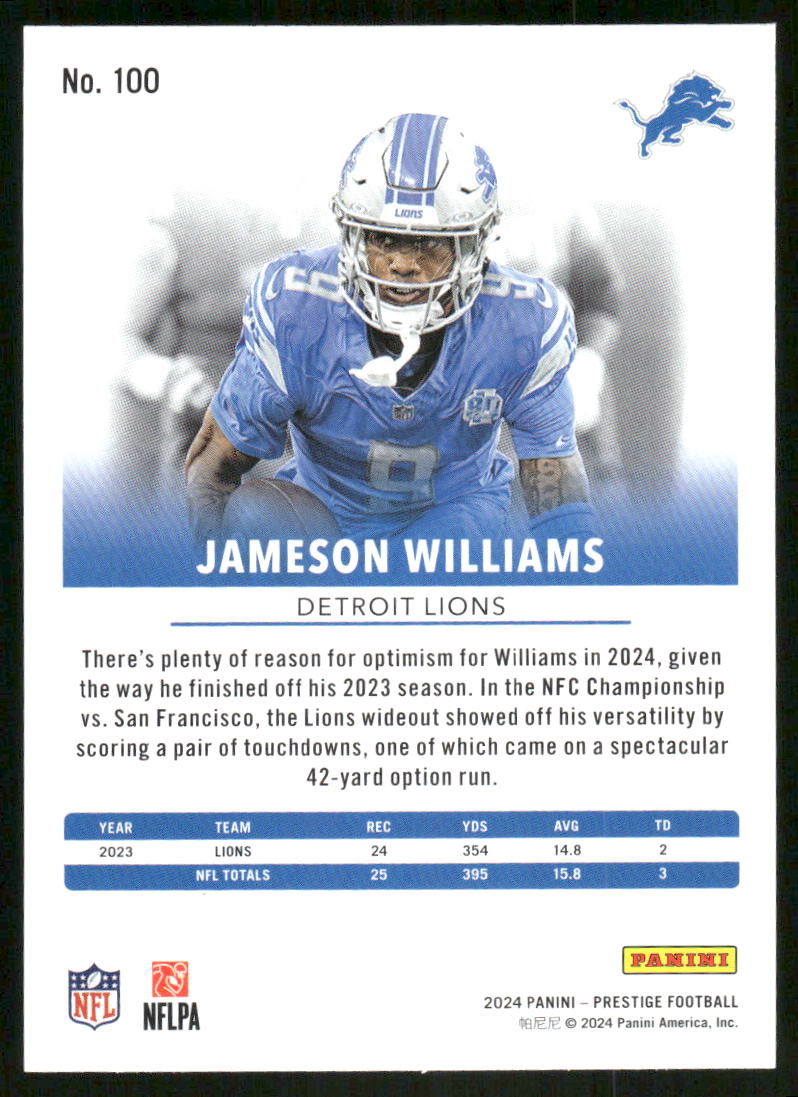 2024 Panini Prestige Jameson Williams #100 Football