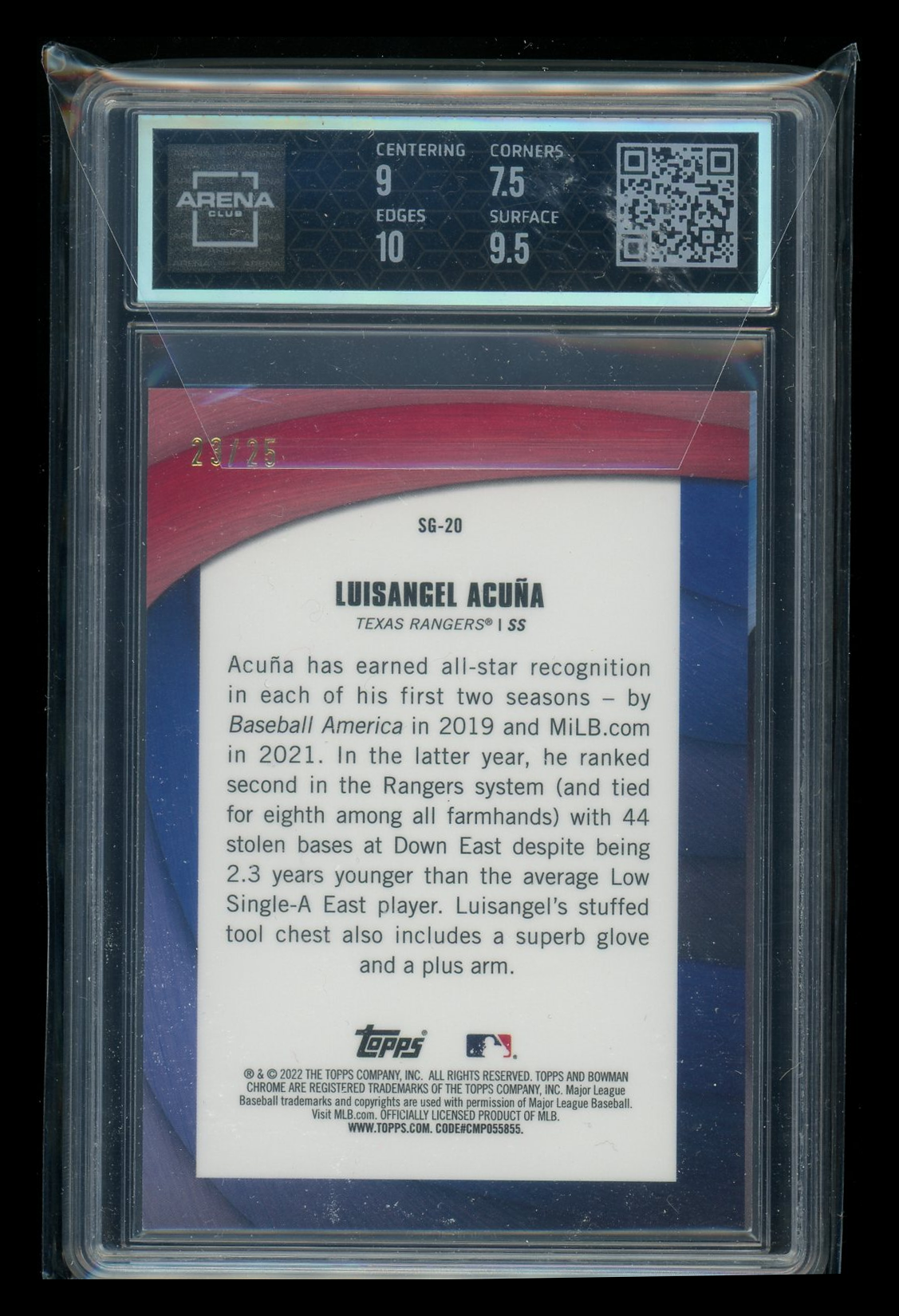 2022 Bowman Chrome Shades Orange Refractor Luisangel Acuña #SG-20 23/25 AC 8