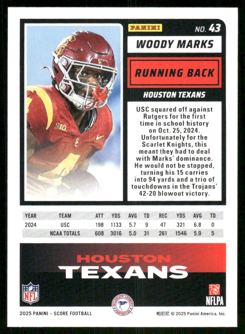 2025 Score A Treat Woody Marks #43 RC Football